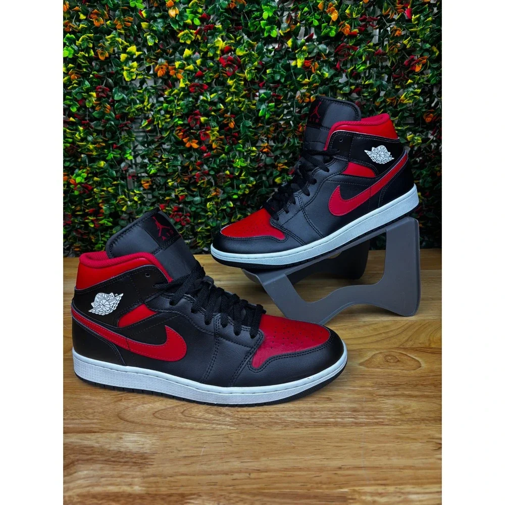 Air Jordan 1 Mid Bred Black Gym Red White DQ8426-067 Mens Size 12 Sneaker Shoes